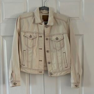 American Eagle Outfitters Cream Jean Jacket Cropped